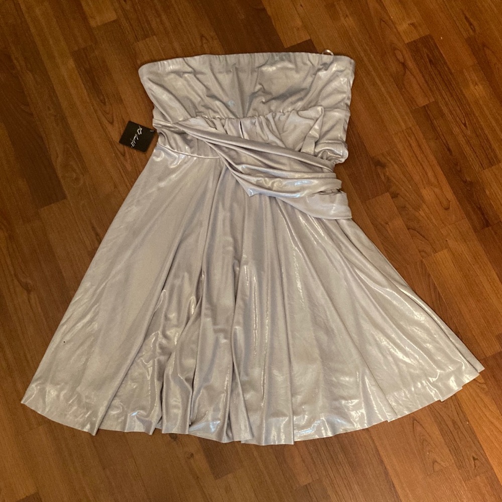 WHBM - GENIUS METALLIC CONVERTIBLE SILVER DRESS